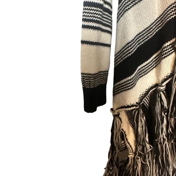 Venus Black & White Striped Opened Front Tassel Detail Knit Cardigan Women Sz XL - Picture 5 of 9